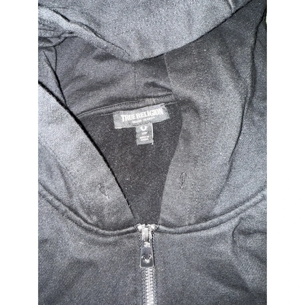 True Religion Black Logo Full Zip Up Crystal Rhinestone Hoodie‎ Mens Size Small